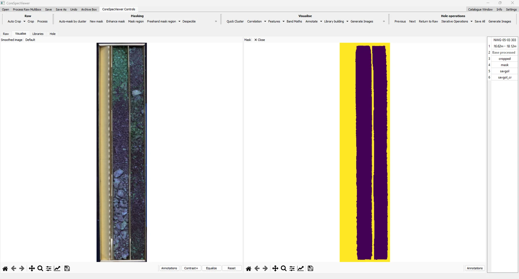 View of the visualise window after masking tools have been used.