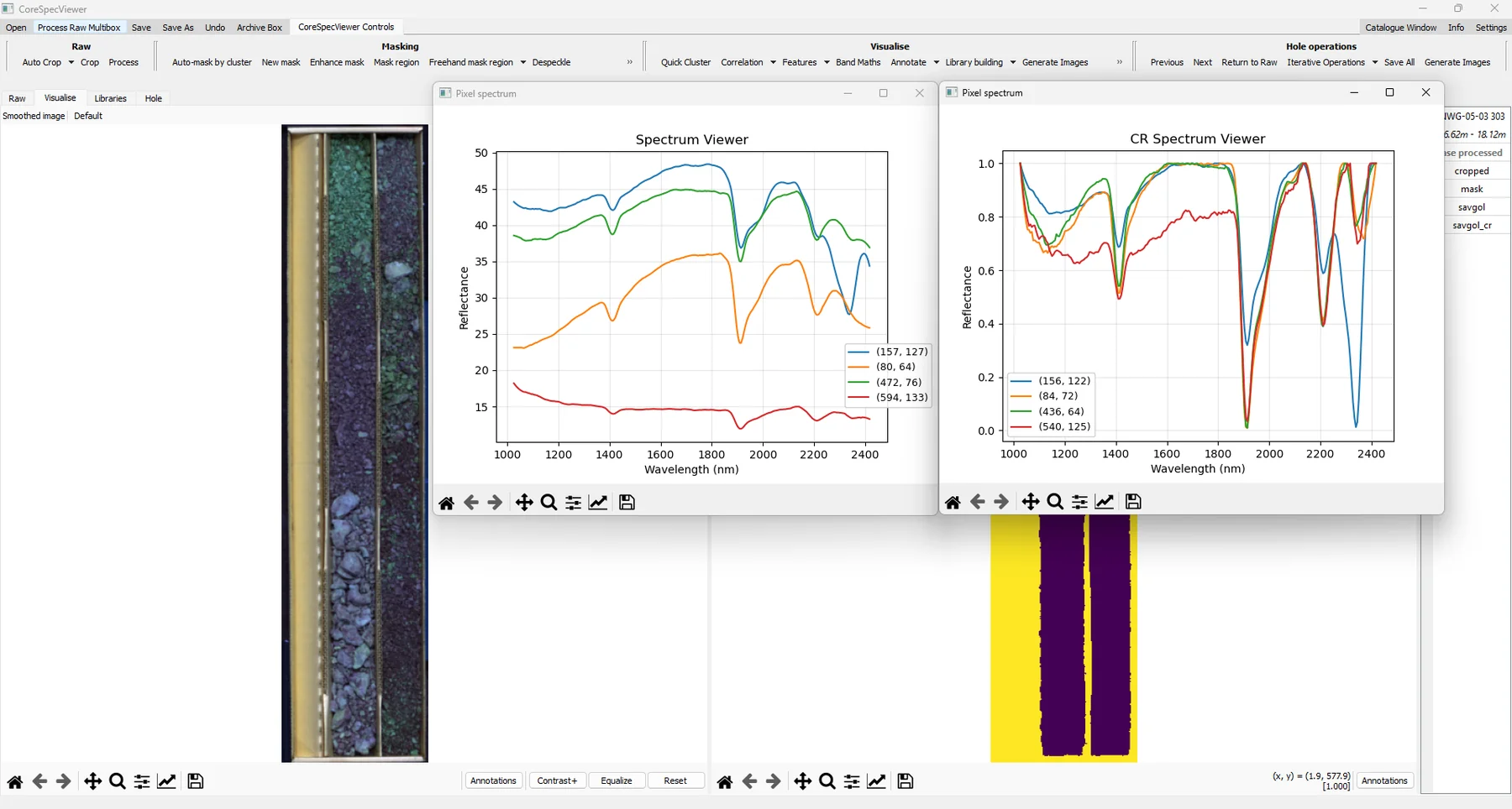 Examine reflectance specrta or continuum-removed spectra